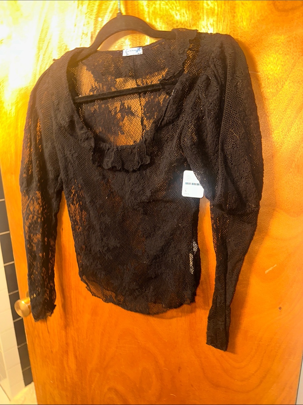 Free People Black Sheer Lace Knit Top